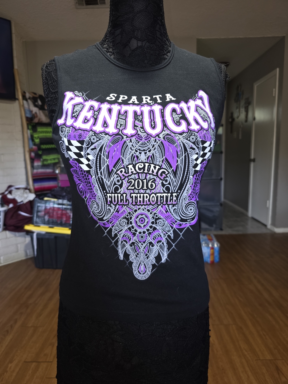 Abella Black Tank with Purple & White Racing Graphic